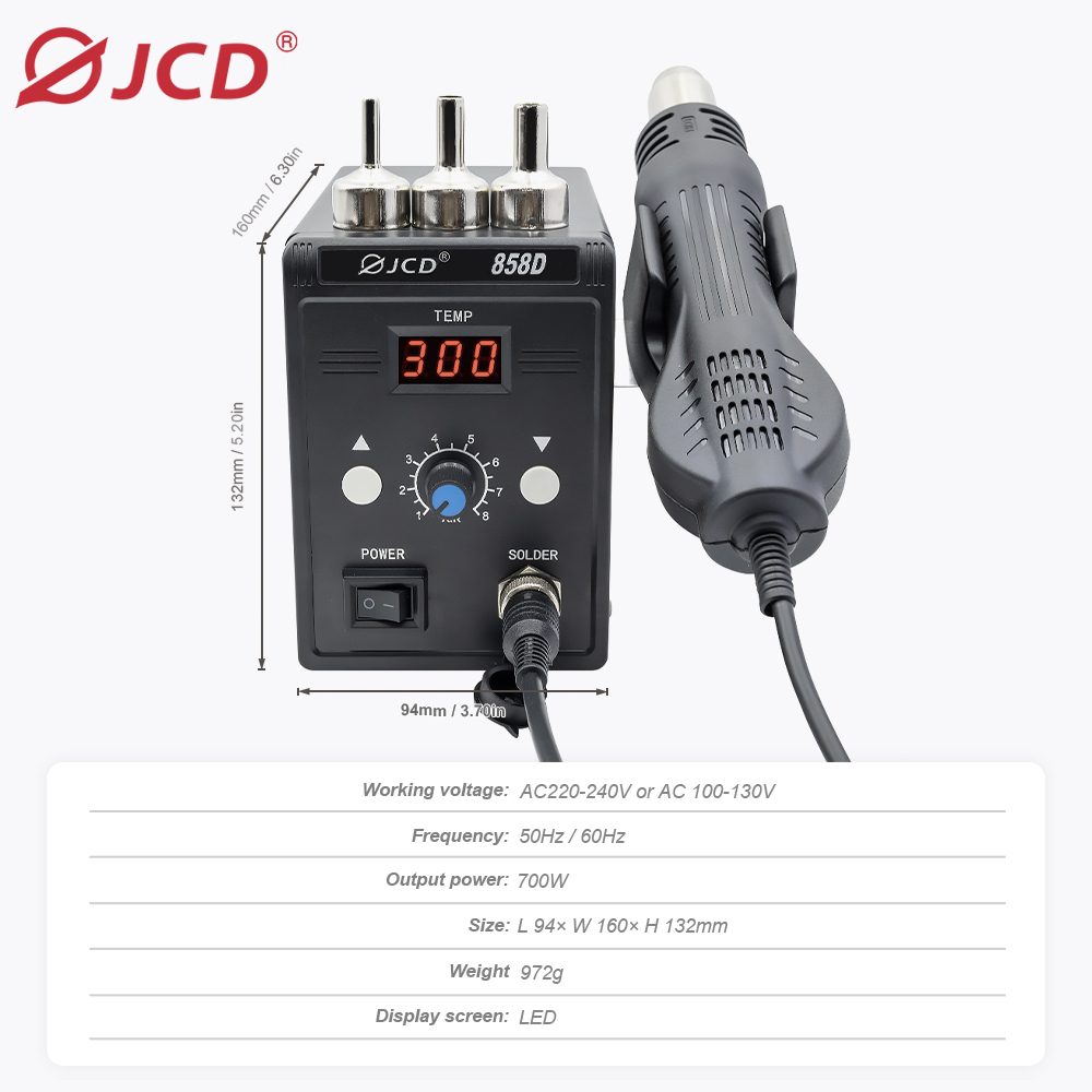 JCD Hot Air Gun 858D 700W BGA  - Hot Air Station 858 review and price